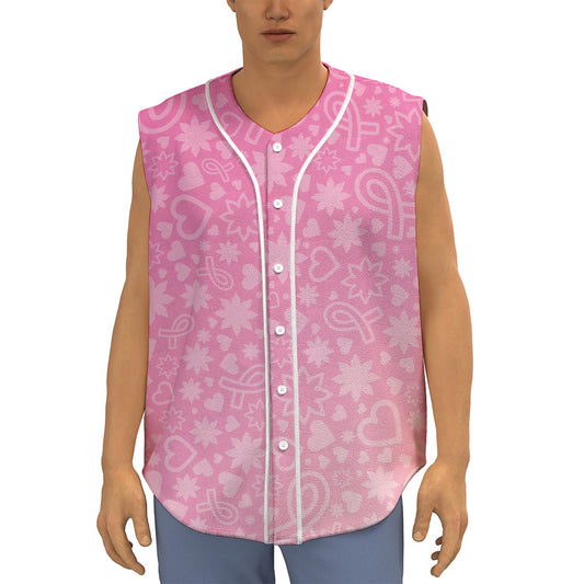 Cute Pink Breast Cancer Pattern Print Sleeveless Baseball Jersey