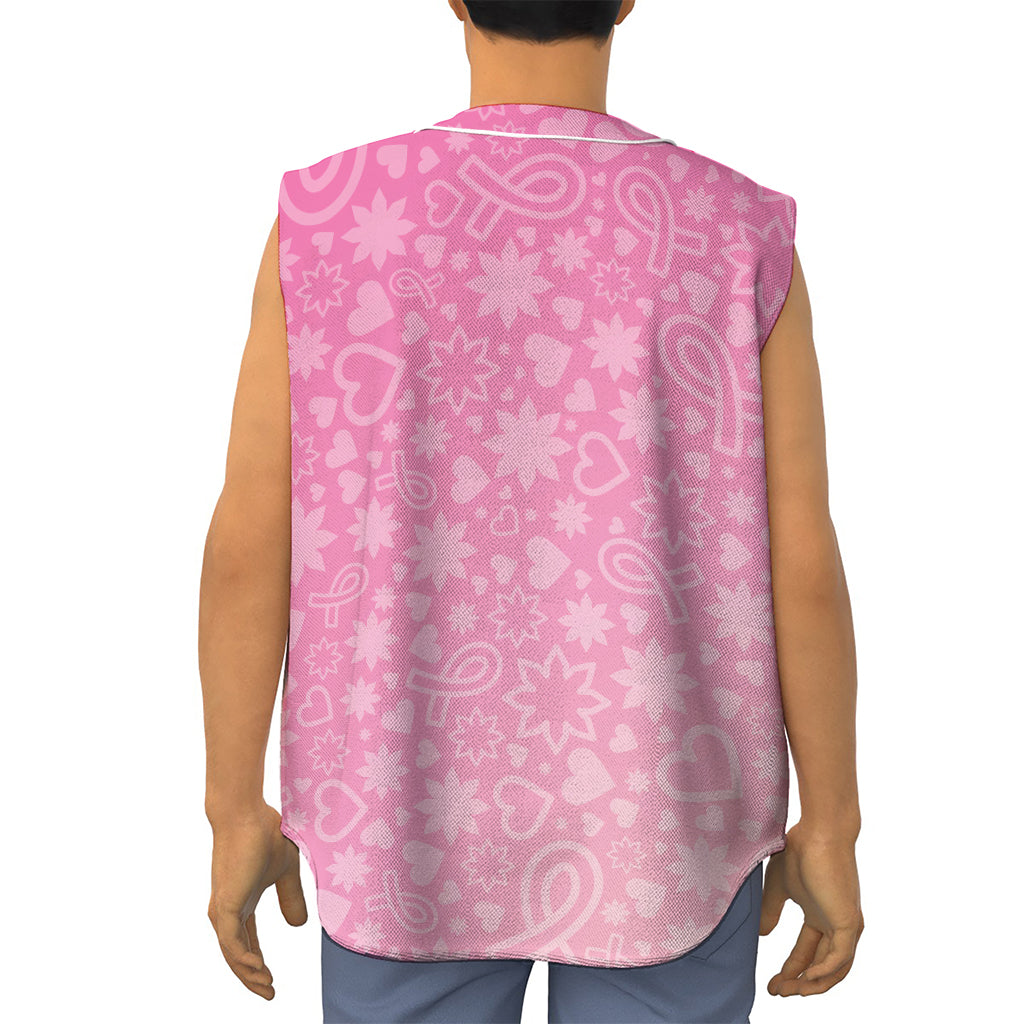 Cute Pink Breast Cancer Pattern Print Sleeveless Baseball Jersey