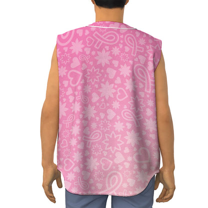 Cute Pink Breast Cancer Pattern Print Sleeveless Baseball Jersey