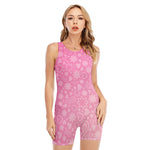 Cute Pink Breast Cancer Pattern Print Sleeveless One Piece Swimsuit