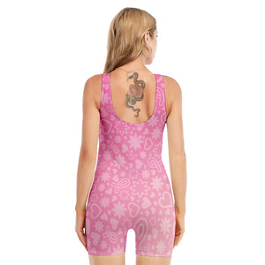 Cute Pink Breast Cancer Pattern Print Sleeveless One Piece Swimsuit