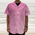 Cute Pink Breast Cancer Pattern Print Textured Short Sleeve Shirt