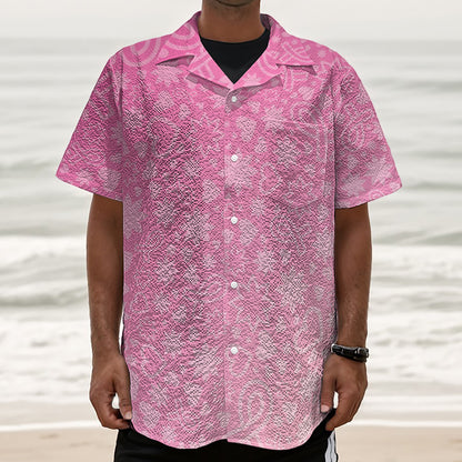 Cute Pink Breast Cancer Pattern Print Textured Short Sleeve Shirt