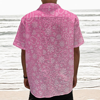 Cute Pink Breast Cancer Pattern Print Textured Short Sleeve Shirt