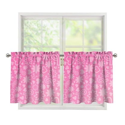 Cute Pink Breast Cancer Pattern Print Tier Curtains