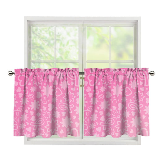 Cute Pink Breast Cancer Pattern Print Tier Curtains