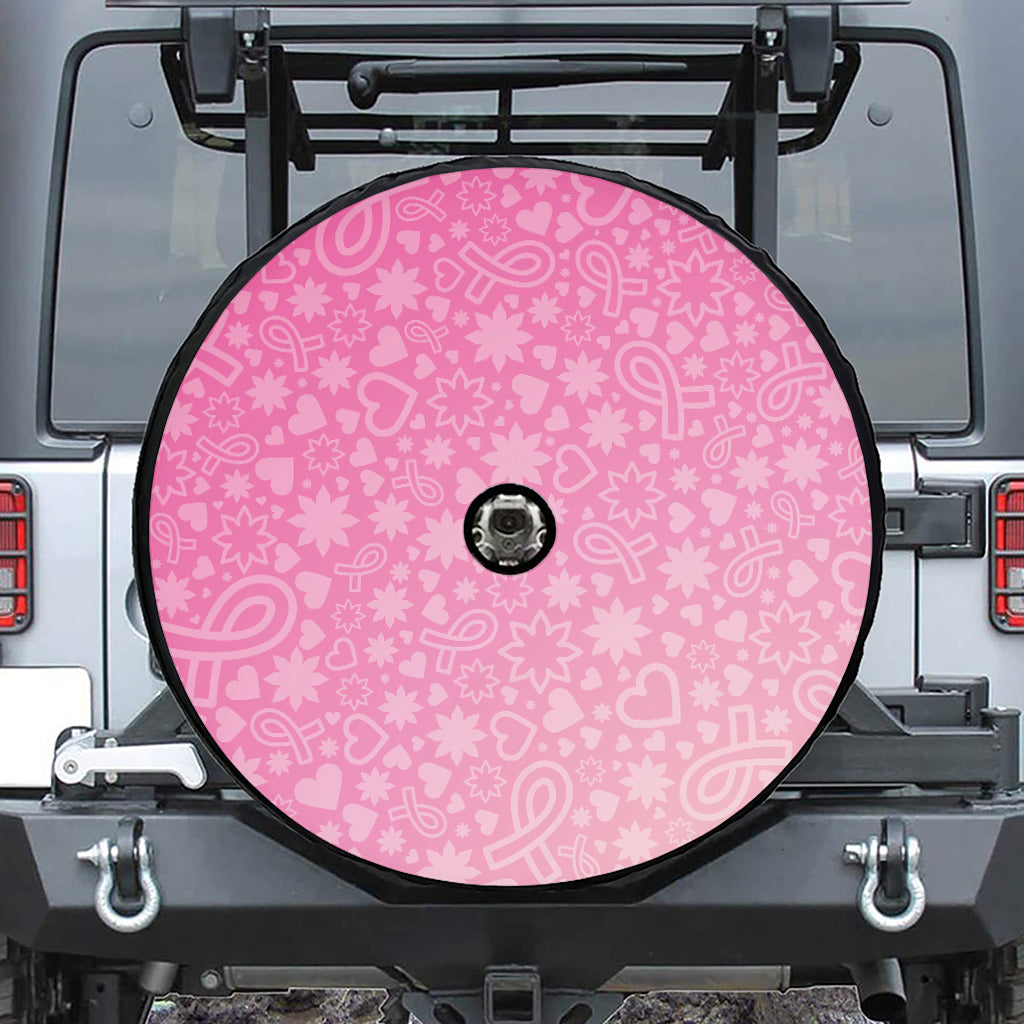 Cute Pink Breast Cancer Pattern Print Tire Cover With Camera Hole