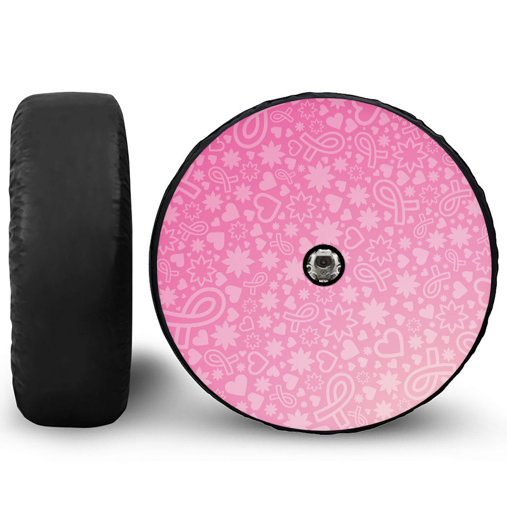 Cute Pink Breast Cancer Pattern Print Tire Cover With Camera Hole