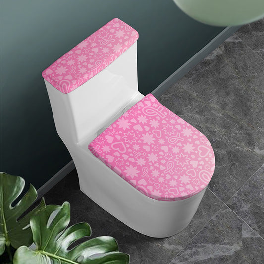 Cute Pink Breast Cancer Pattern Print Toilet Lid And Tank Cover Set