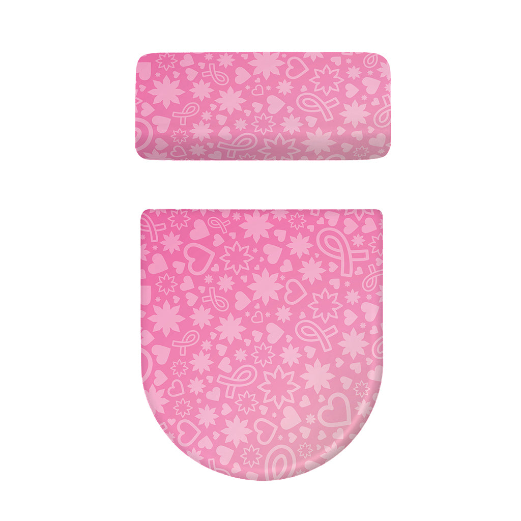 Cute Pink Breast Cancer Pattern Print Toilet Lid And Tank Cover Set