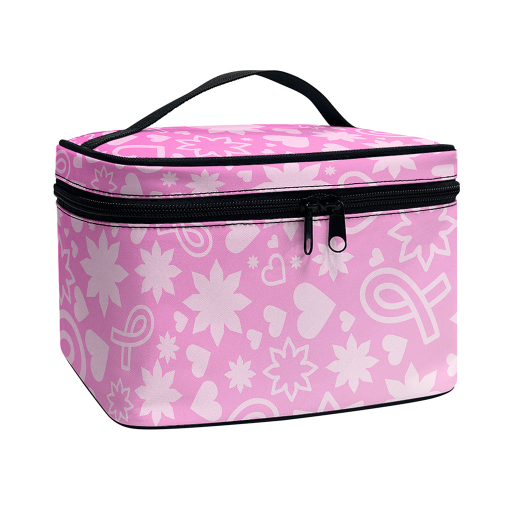 Cute Pink Breast Cancer Pattern Print Travel Makeup Bag