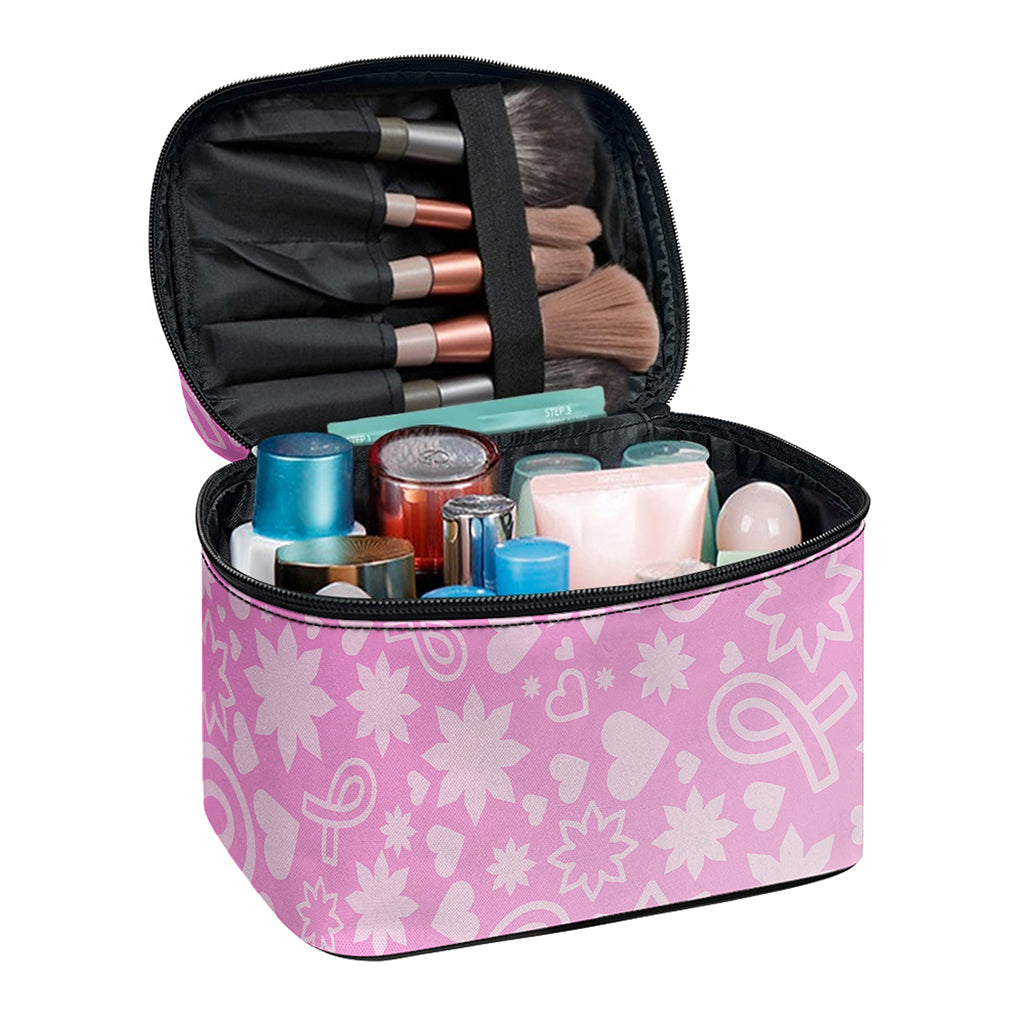 Cute Pink Breast Cancer Pattern Print Travel Makeup Bag