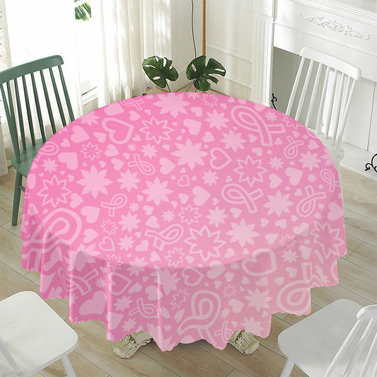 Cute Pink Breast Cancer Pattern Print Waterproof Round Tablecloth