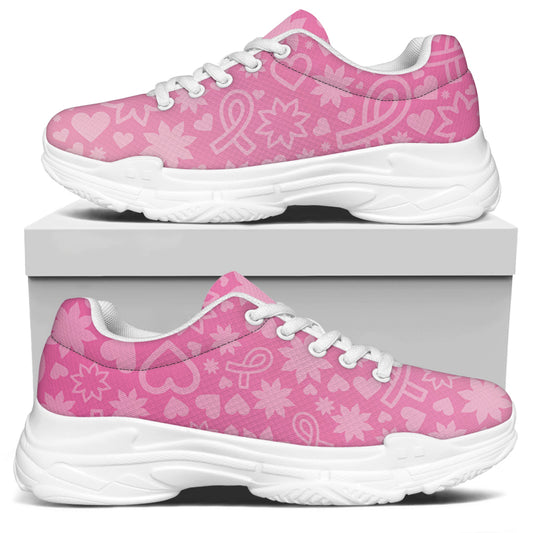 Cute Pink Breast Cancer Pattern Print White Chunky Shoes