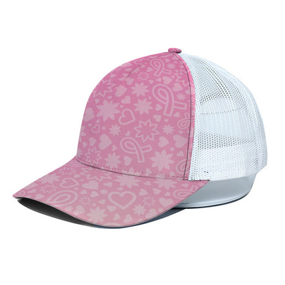 Cute Pink Breast Cancer Pattern Print White Mesh Trucker Cap