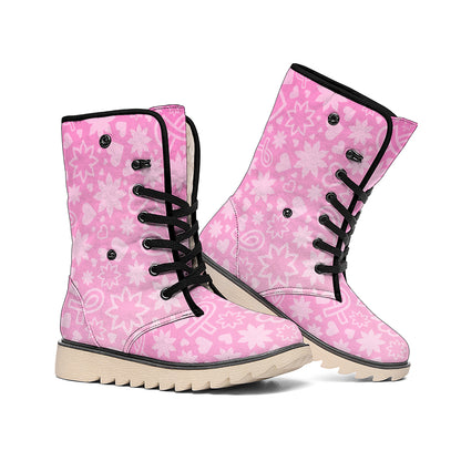 Cute Pink Breast Cancer Pattern Print Winter Boots