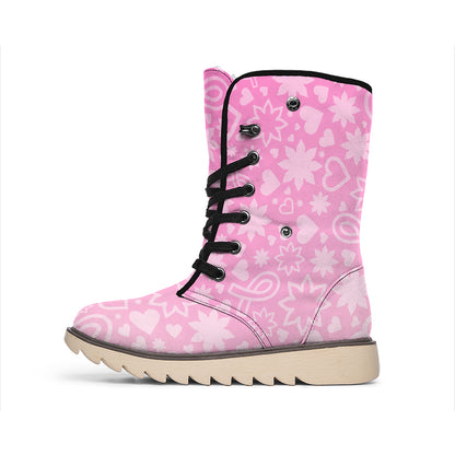 Cute Pink Breast Cancer Pattern Print Winter Boots