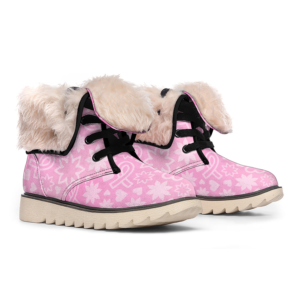 Cute Pink Breast Cancer Pattern Print Winter Boots