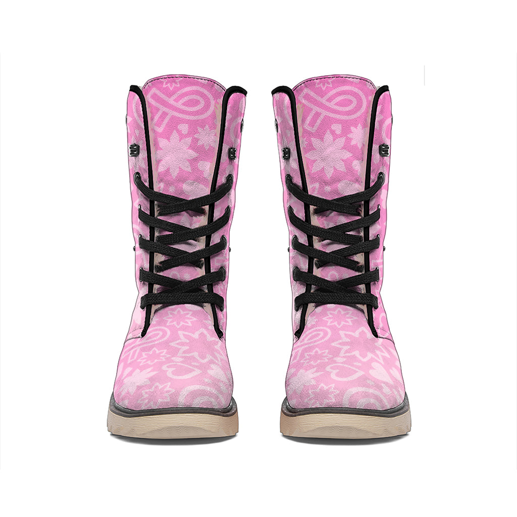Cute Pink Breast Cancer Pattern Print Winter Boots