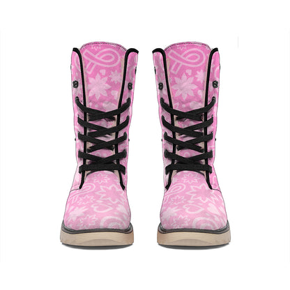 Cute Pink Breast Cancer Pattern Print Winter Boots