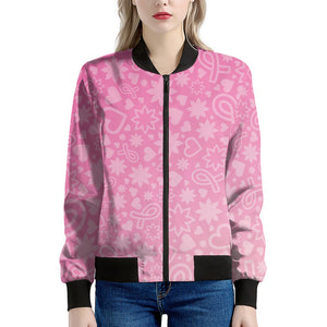 Cute Pink Breast Cancer Pattern Print Women's Bomber Jacket