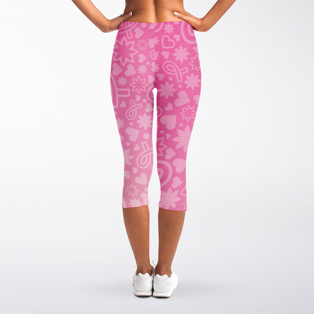 Cute Pink Breast Cancer Pattern Print Women's Capri Leggings