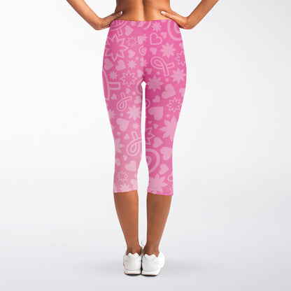 Cute Pink Breast Cancer Pattern Print Women's Capri Leggings