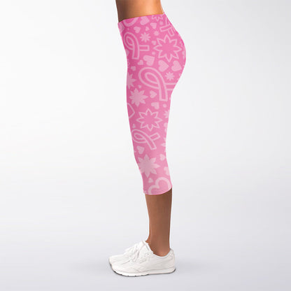 Cute Pink Breast Cancer Pattern Print Women's Capri Leggings