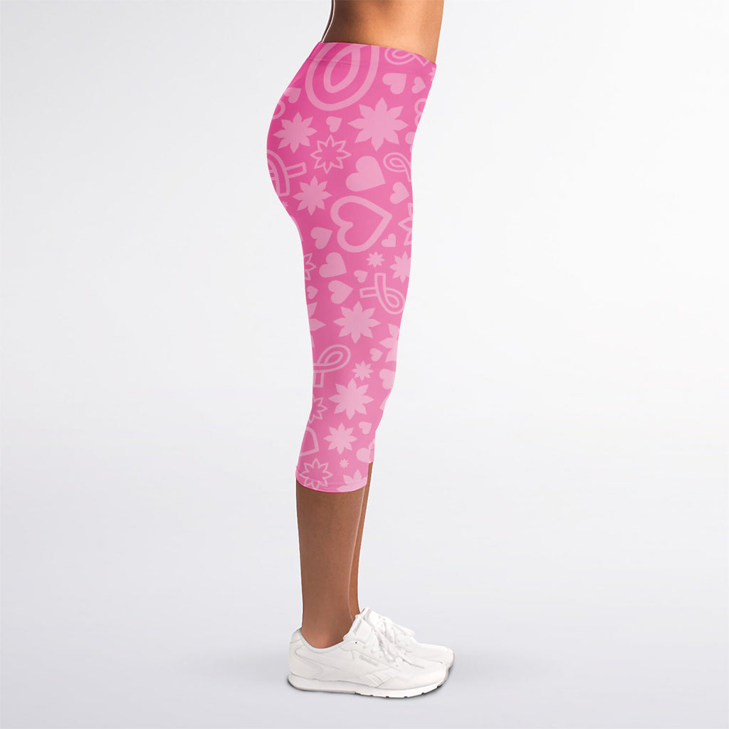 Cute Pink Breast Cancer Pattern Print Women's Capri Leggings