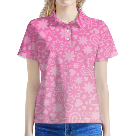 Cute Pink Breast Cancer Pattern Print Women's Polo Shirt