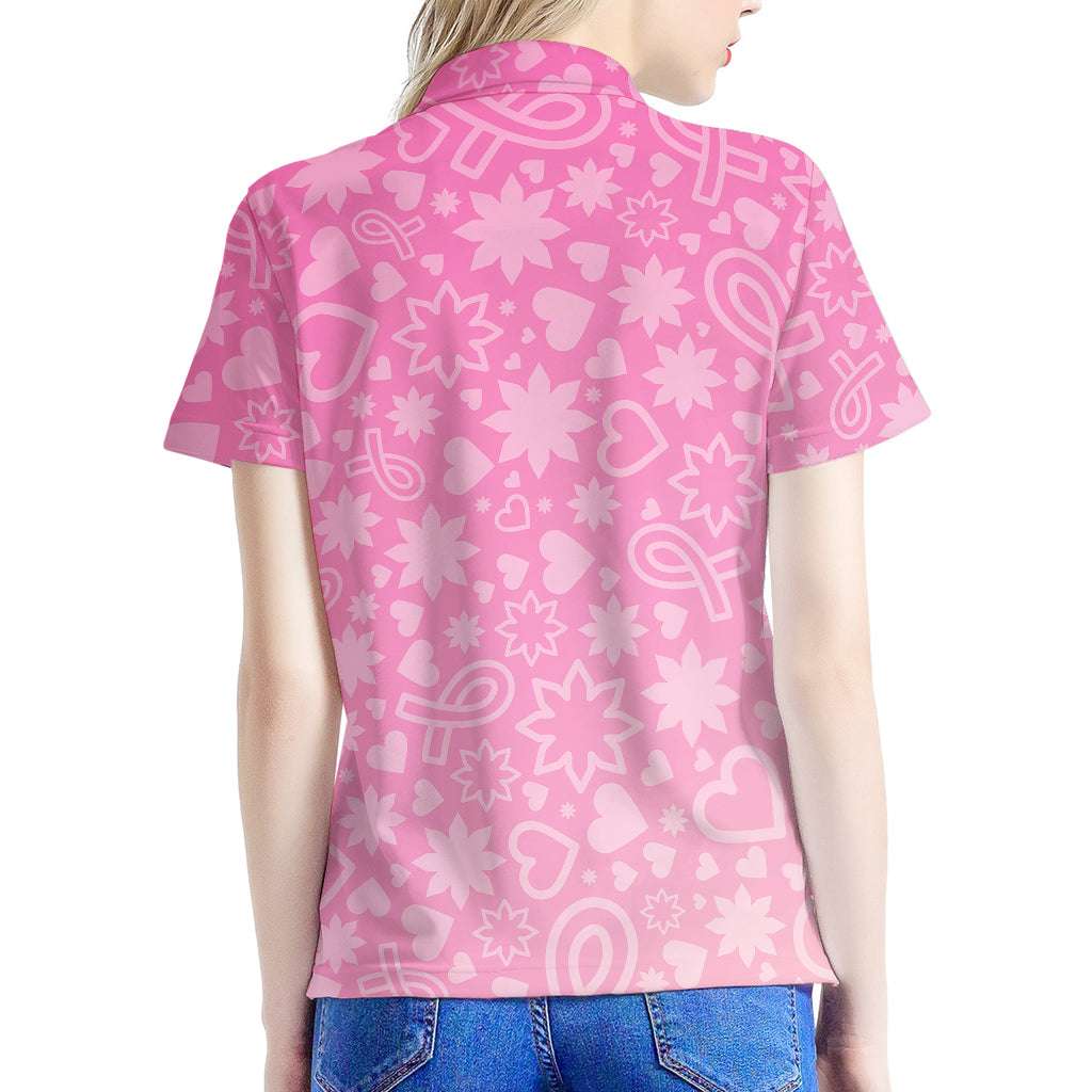 Cute Pink Breast Cancer Pattern Print Women's Polo Shirt
