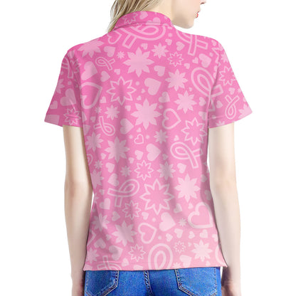 Cute Pink Breast Cancer Pattern Print Women's Polo Shirt