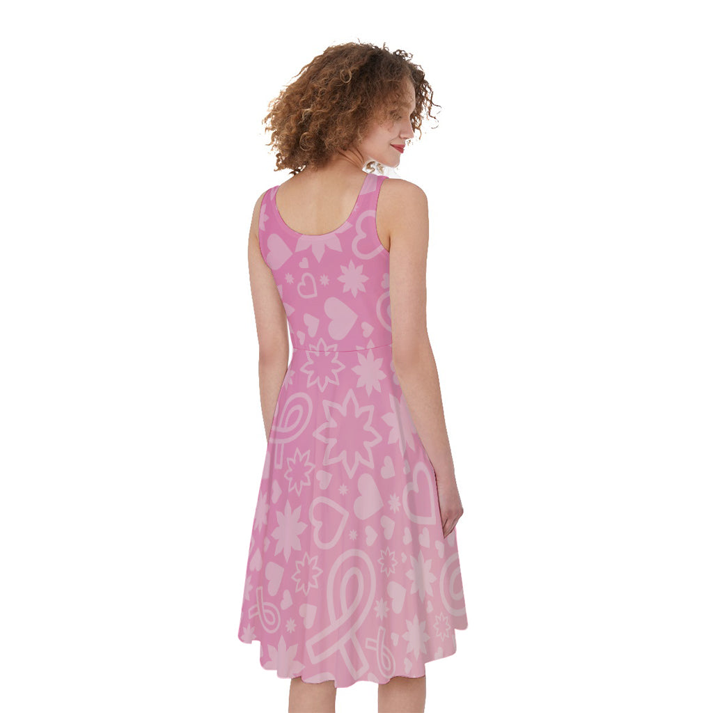 Cute Pink Breast Cancer Pattern Print Women's Sleeveless Dress