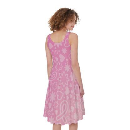 Cute Pink Breast Cancer Pattern Print Women's Sleeveless Dress