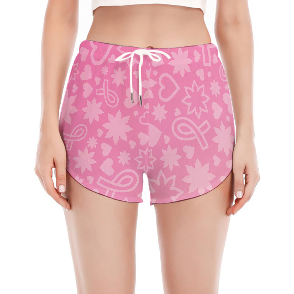 Cute Pink Breast Cancer Pattern Print Women's Split Running Shorts