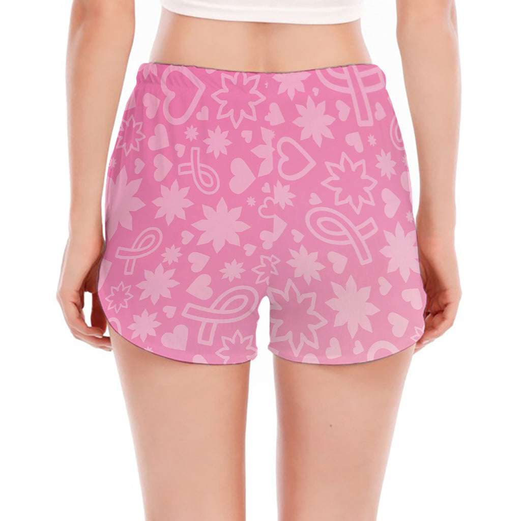 Cute Pink Breast Cancer Pattern Print Women's Split Running Shorts