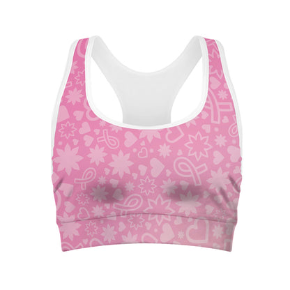 Cute Pink Breast Cancer Pattern Print Women's Sports Bra