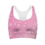 Cute Pink Breast Cancer Pattern Print Women's Sports Bra