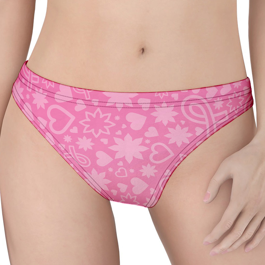 Cute Pink Breast Cancer Pattern Print Women's Thong