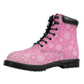 Cute Pink Breast Cancer Pattern Print Padded Collar Lace Up Boots