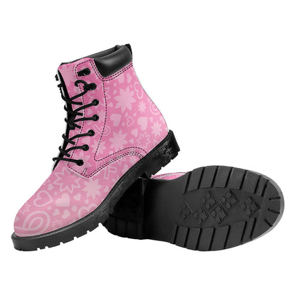 Cute Pink Breast Cancer Pattern Print Work Boots