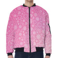 Cute Pink Breast Cancer Pattern Print Zip Sleeve Bomber Jacket