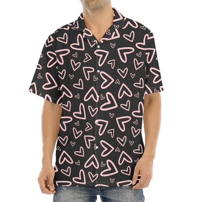 Cute Pink Heart Pattern Print Aloha Shirt