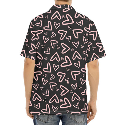 Cute Pink Heart Pattern Print Aloha Shirt