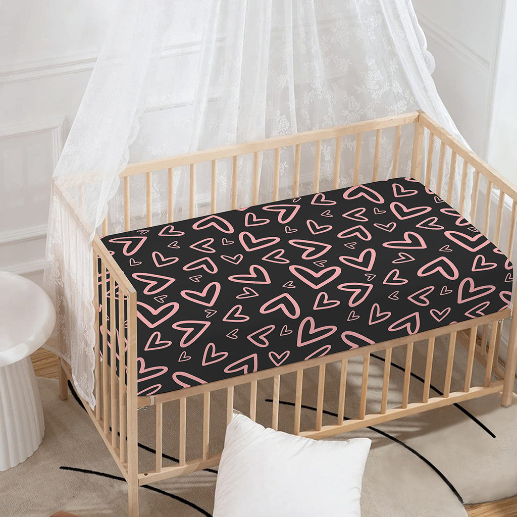 Cute Pink Heart Pattern Print Baby Crib Sheet