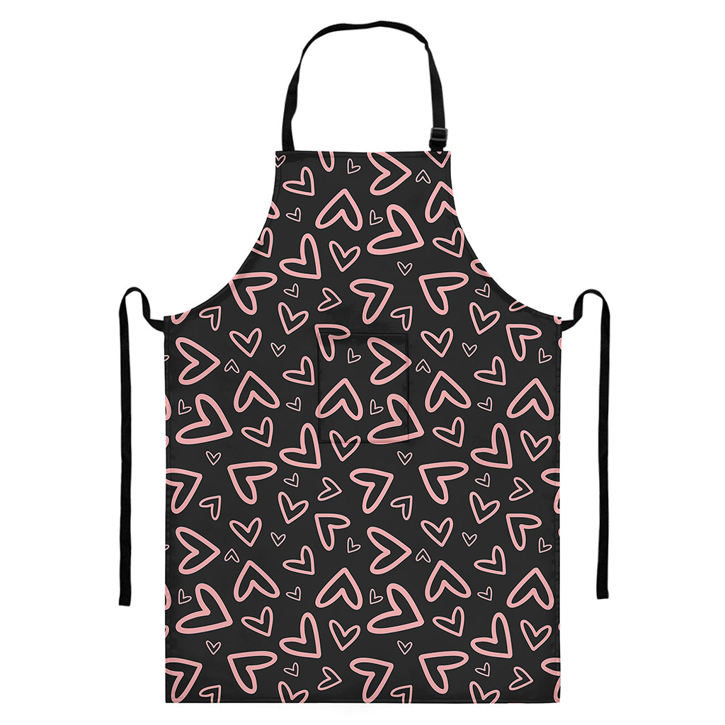 Cute Pink Heart Pattern Print Bib Apron With Pocket