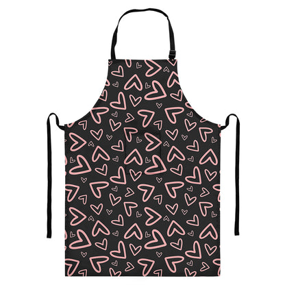 Cute Pink Heart Pattern Print Bib Apron With Pocket