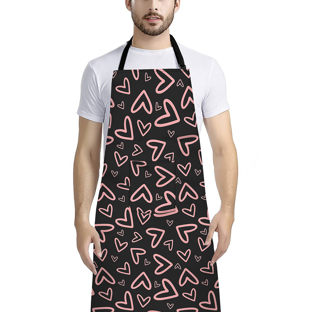 Cute Pink Heart Pattern Print Bib Apron With Pocket