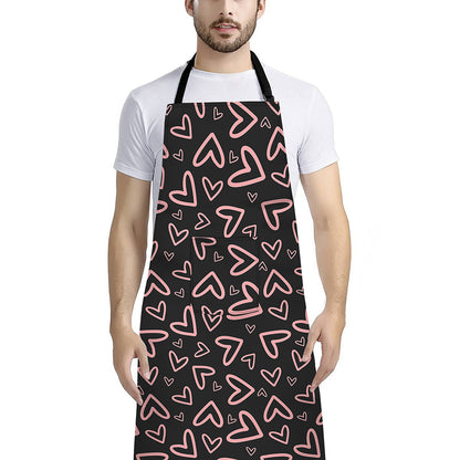 Cute Pink Heart Pattern Print Bib Apron With Pocket