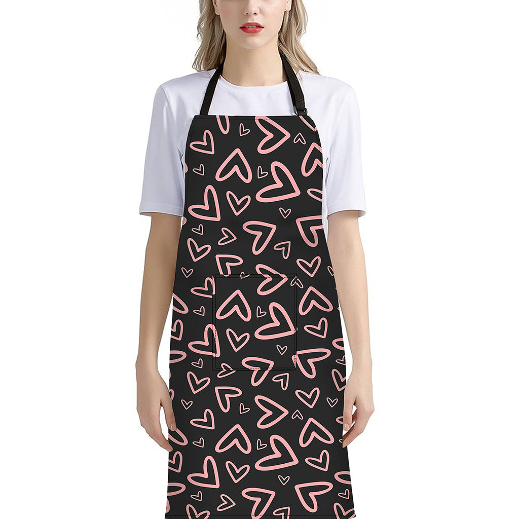 Cute Pink Heart Pattern Print Bib Apron With Pocket